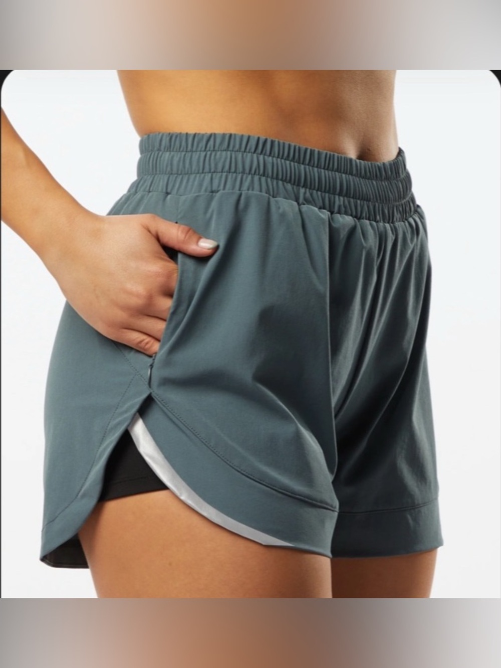 Alphalete Women's Athletic Shorts in Slate Teal - Picture 3 of 6